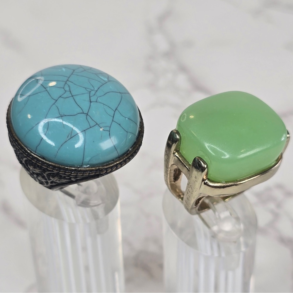 Chunky Statement Ring Lot Turquoise Crackle Bronze & Green Gold Tone Faux Stones